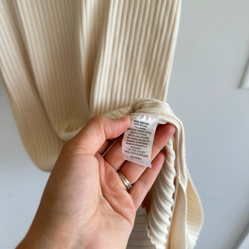 Rachel Parcell Ribbed Knit Scoop Neck Short Sleeve Midi Dress Beige Faded L - Picture 8 of 11